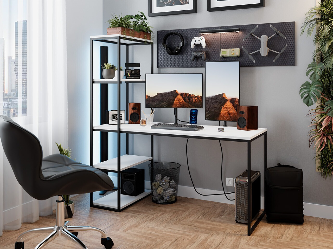 Офис бюро Oswego 107 (Бял + Черен)