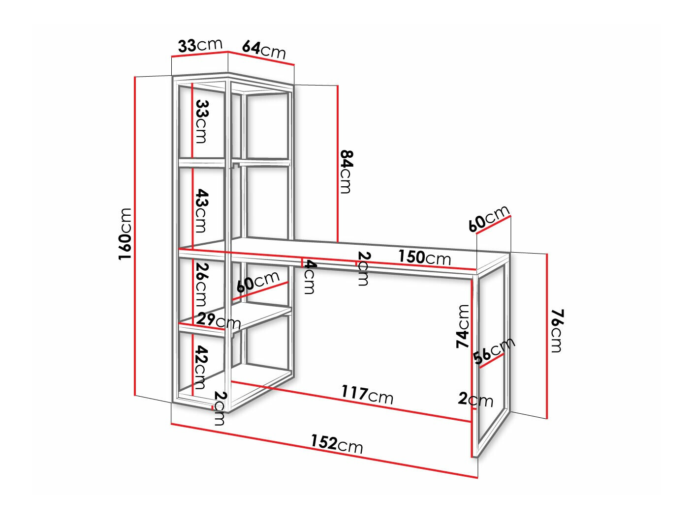Офис бюро Oswego 107 (Кафяв + Черен)