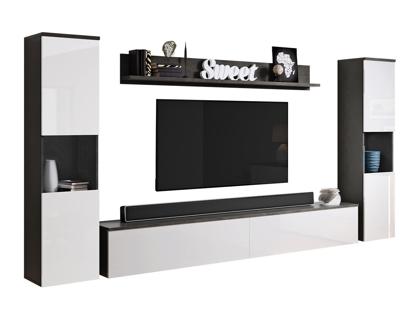 Комплект за хол Sarasota 131 (Тъмно сив + Бял гланц)