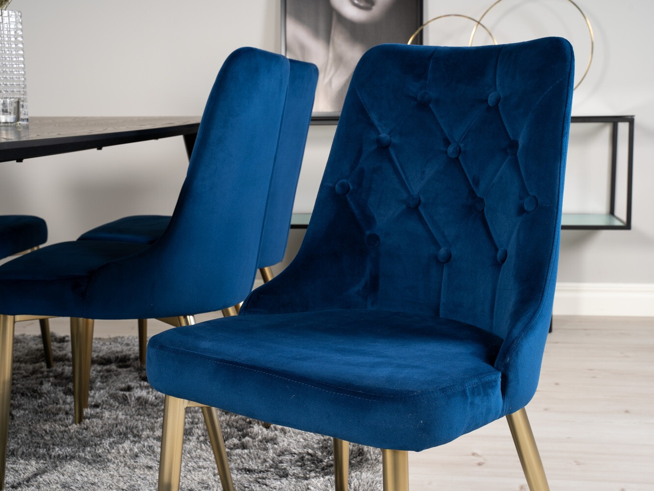 Маса и столове за трапезария Dallas 1256 (Син + Златно)