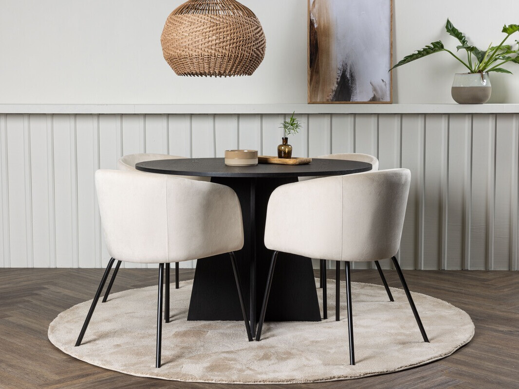 Маса и столове за трапезария Dallas 4006 (Сметана + Черен)