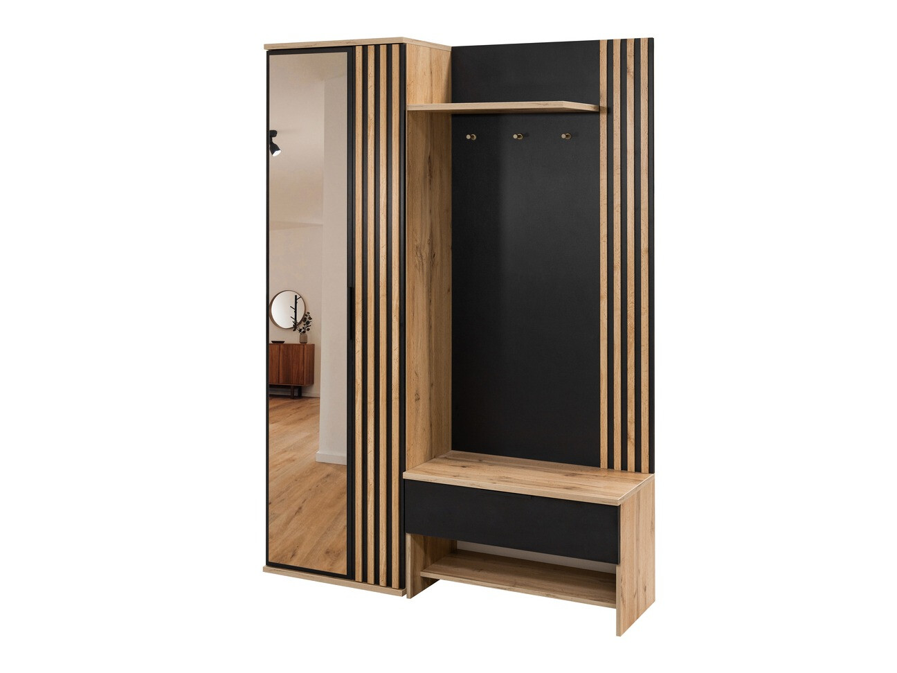 Комплект за антре Honolulu 161 (Черен + Дъб уотан)