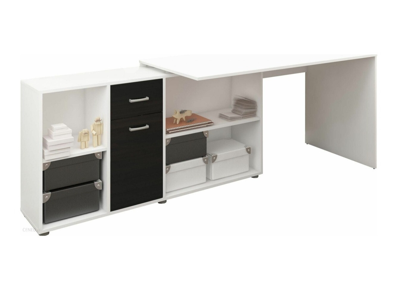 Ъглово офис бюро Gilroy 113 (Бял + Черен гланц)