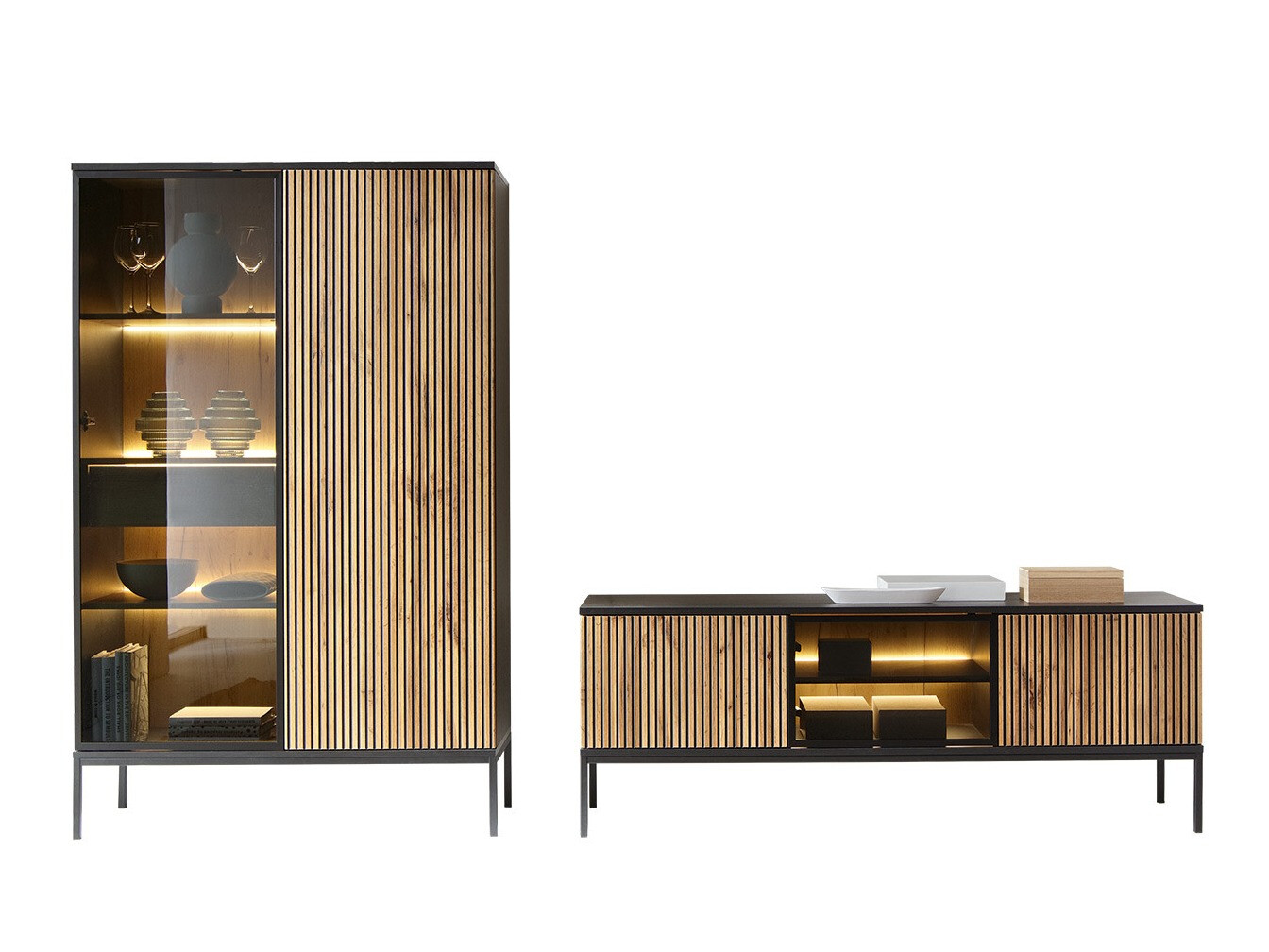 Комплект за хол Manal I (Черен + Дъб уотан)