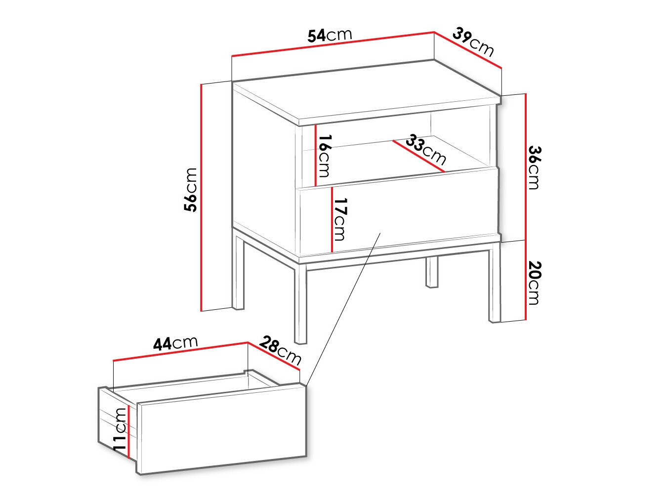 Нощно шкафче Manal (Черен + Дъб уотан)