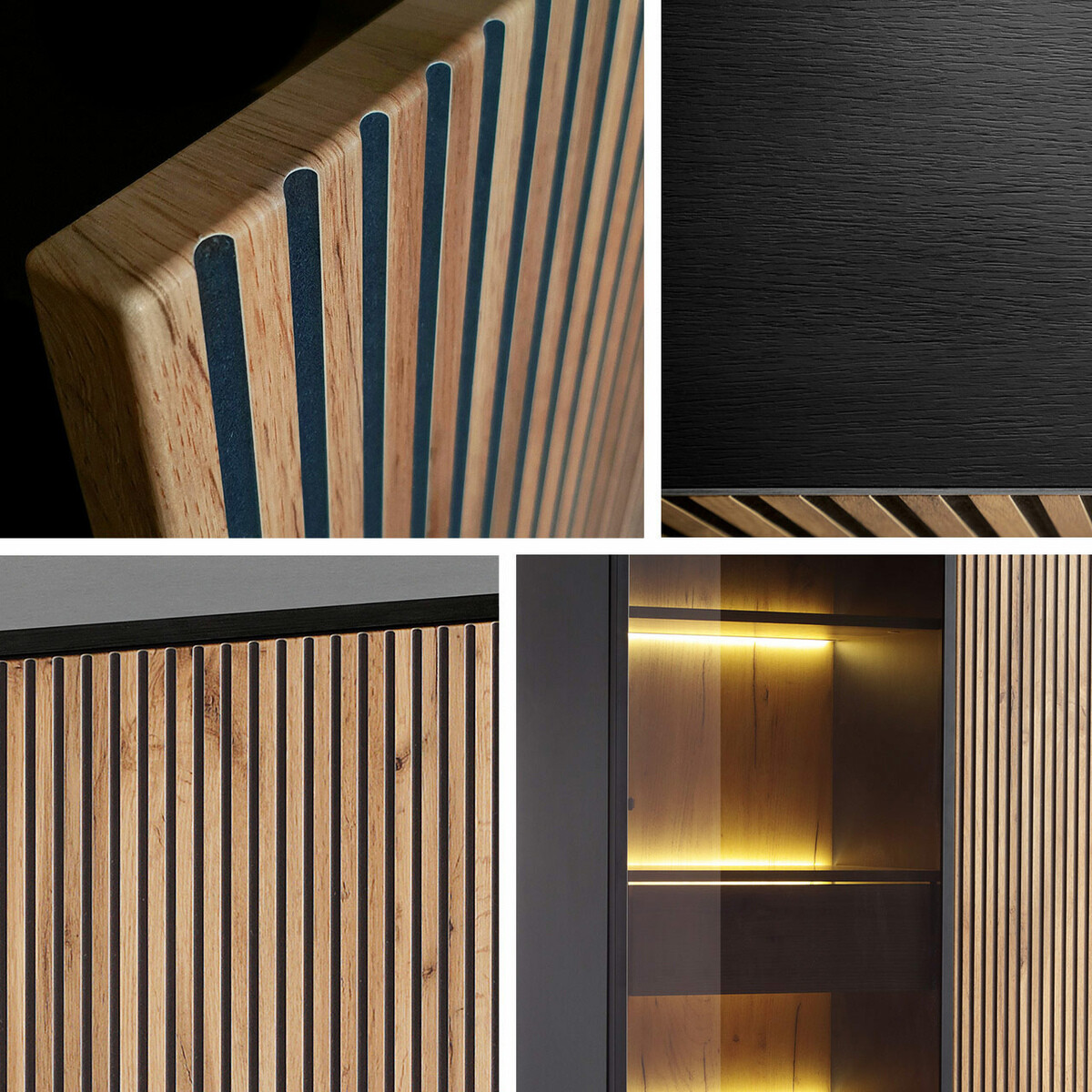 ТВ шкаф Manal (Черен + Дъб уотан)