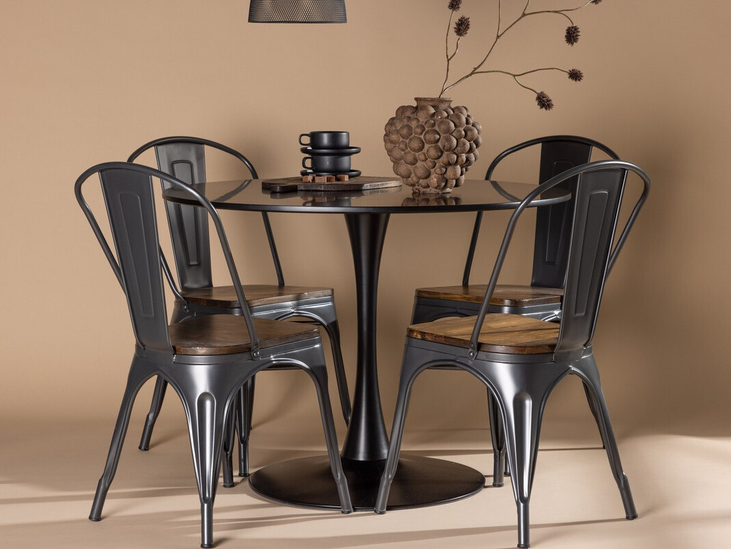 Маса и столове за трапезария Dallas 4170 (Черен + Кафяв)