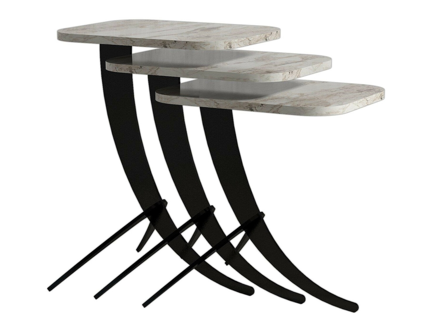 Комплект помощни маси Kailua 1622 (Бял мрамор + Черен)