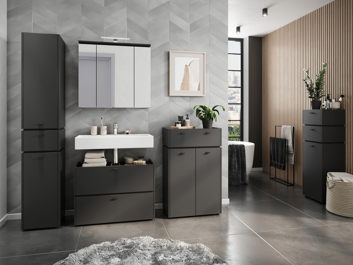 Стоящ шкаф за баня Larsalu 101 (Графит)