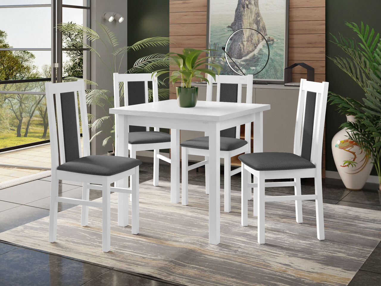 Маса и столове за трапезария Victorville 310 (Бял)