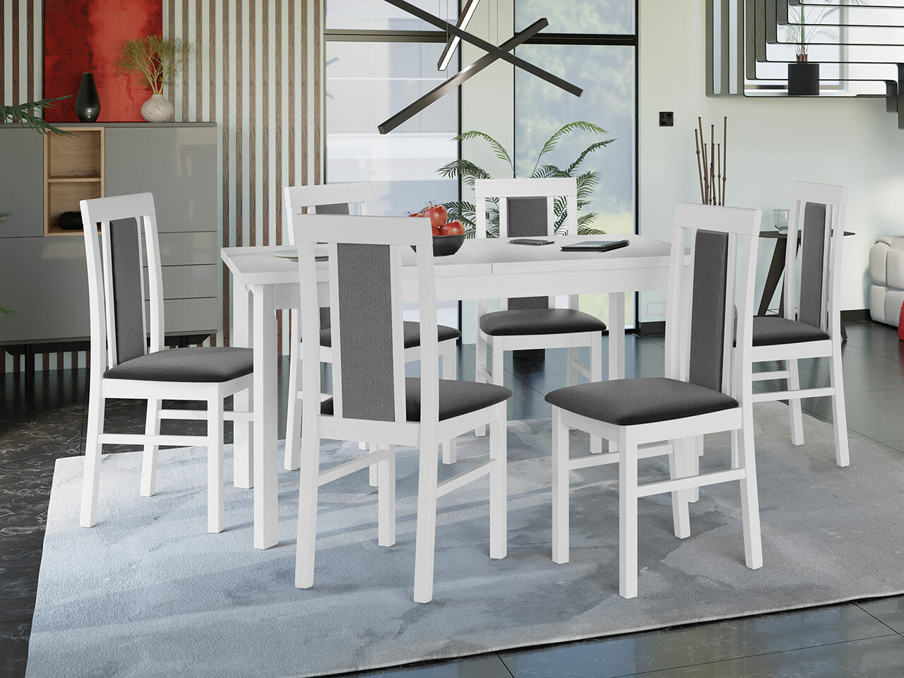 Маса и столове за трапезария Victorville 315 (Бял)