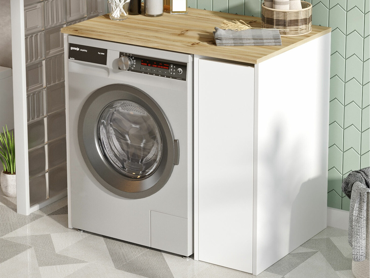 Шкаф за баня Kailua 339 (Бял + Дъб)