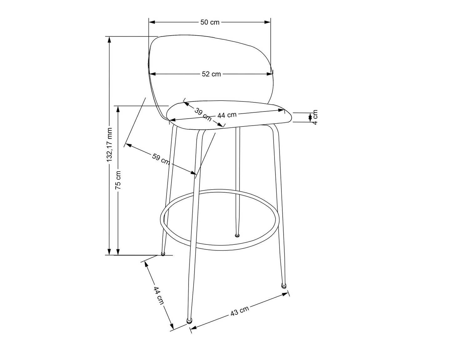 Бар стол Houston 1554 (Сметана + Златно)