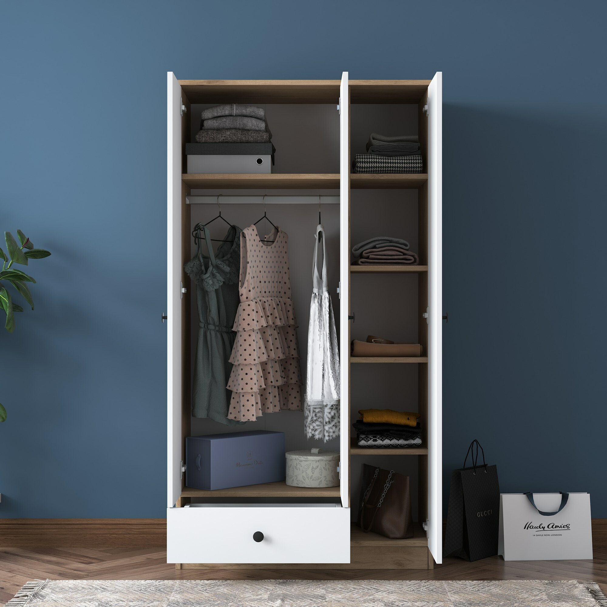 Гардероб Kailua 661 (Бял + Орех)