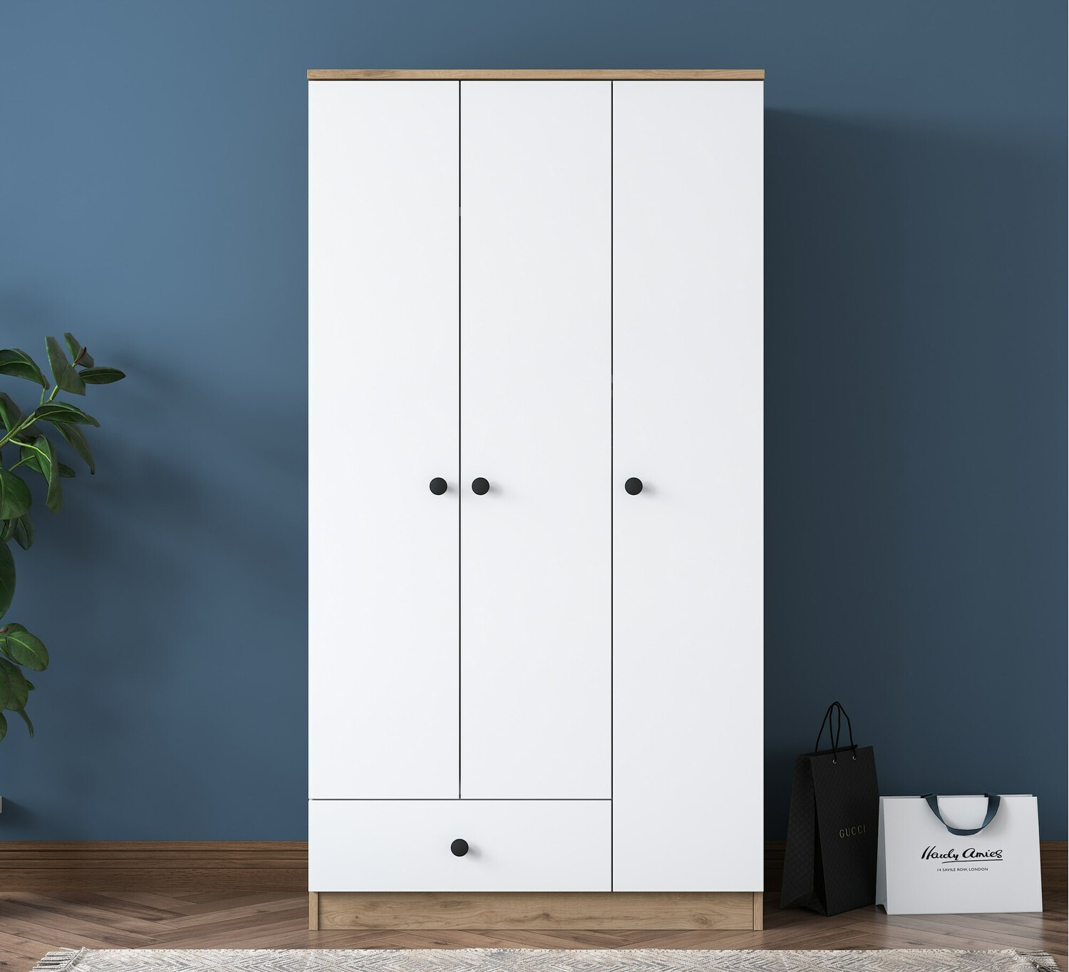 Гардероб Kailua 661 (Бял + Орех)