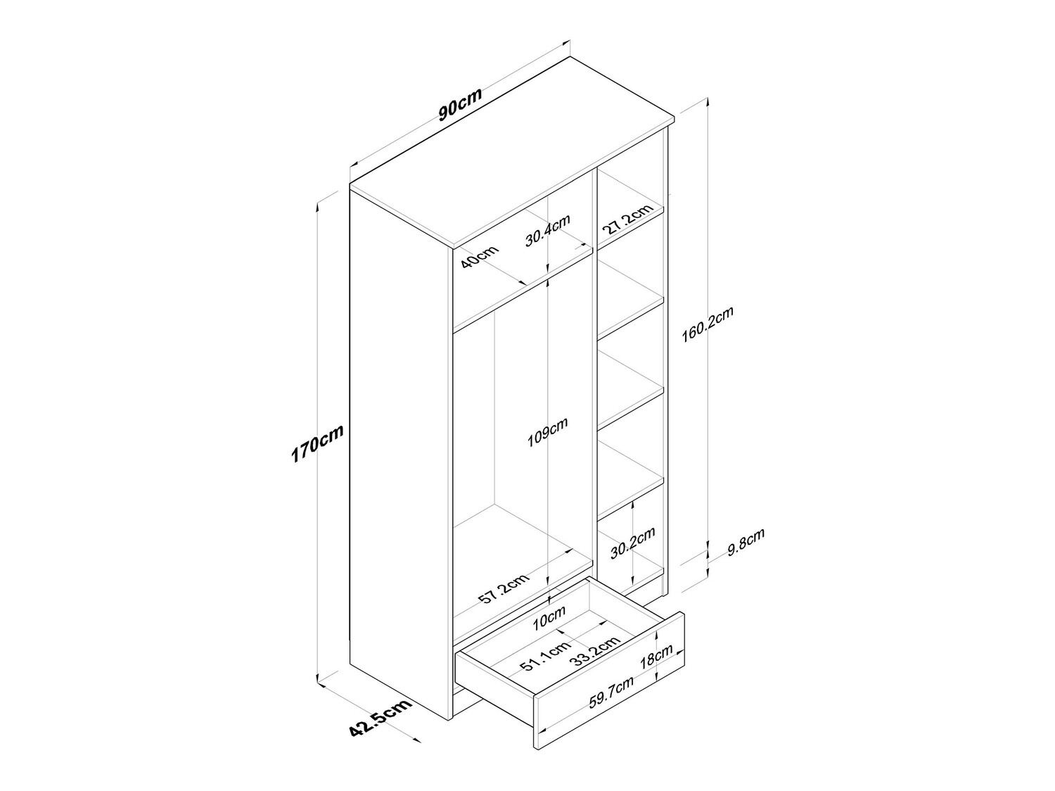 Гардероб Kailua 661 (Бял + Орех)