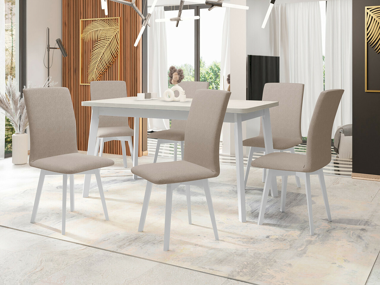 Маса и столове за трапезария Victorville 335 (Бял)