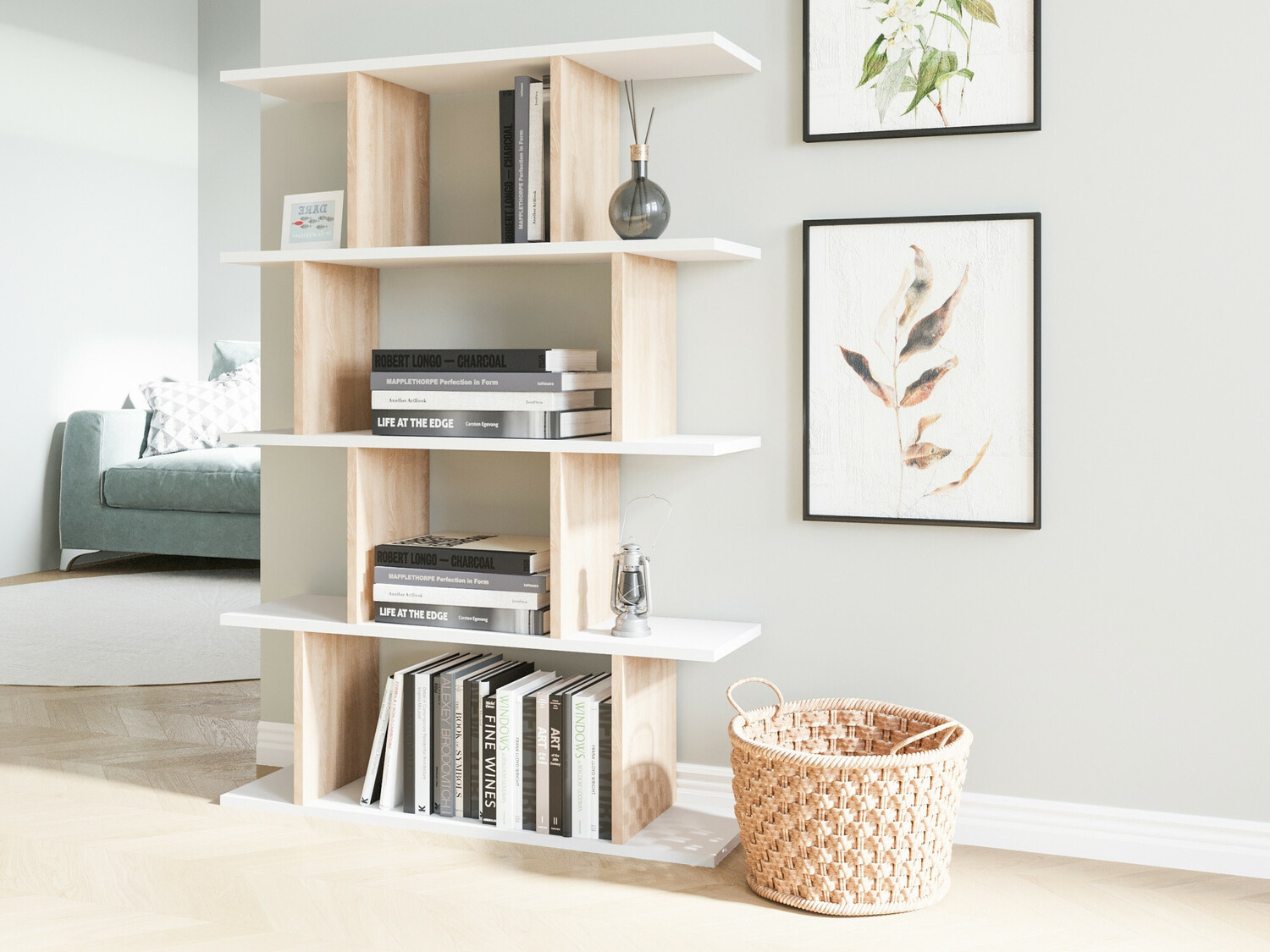 Етажерка Kailua 1048 (Бял + Дъб)