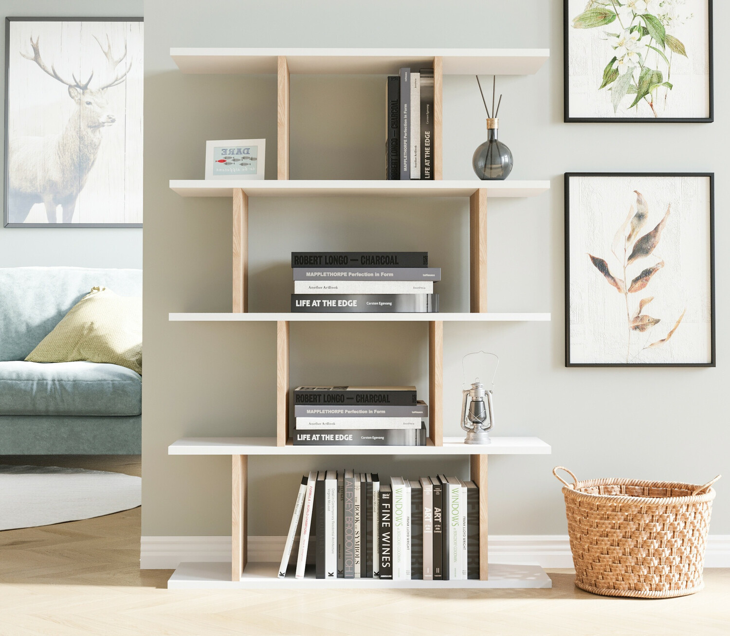 Етажерка Kailua 1048 (Бял + Дъб)