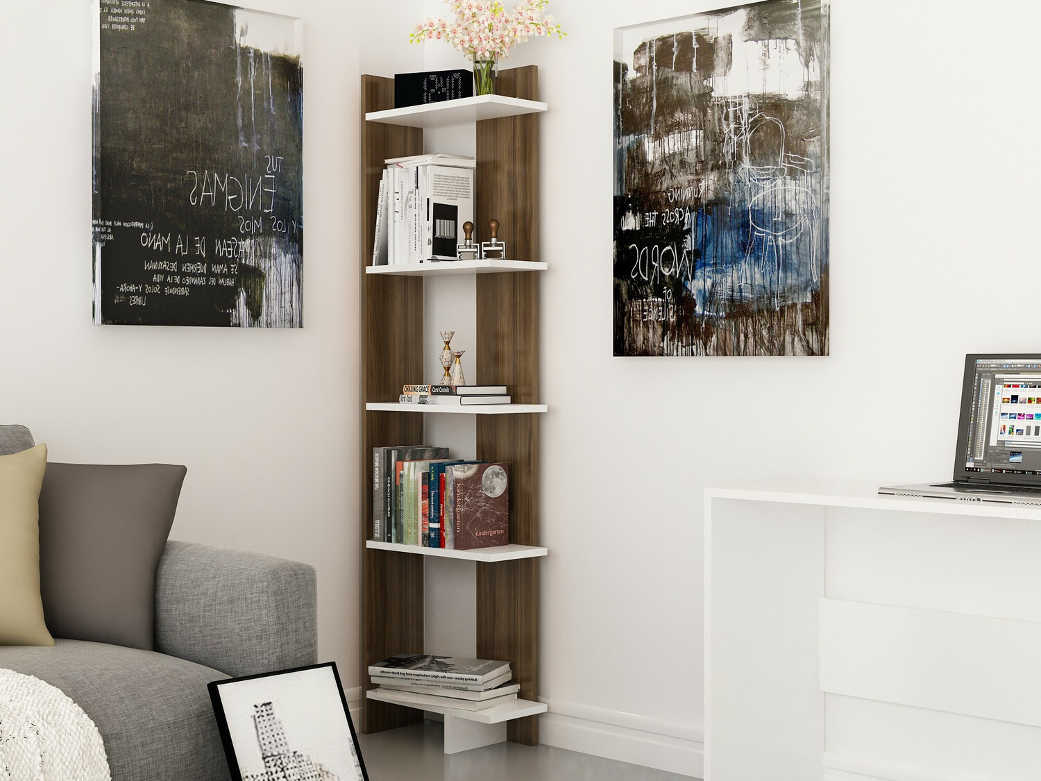 Етажерка Kailua 1074 (Орех + Бял)