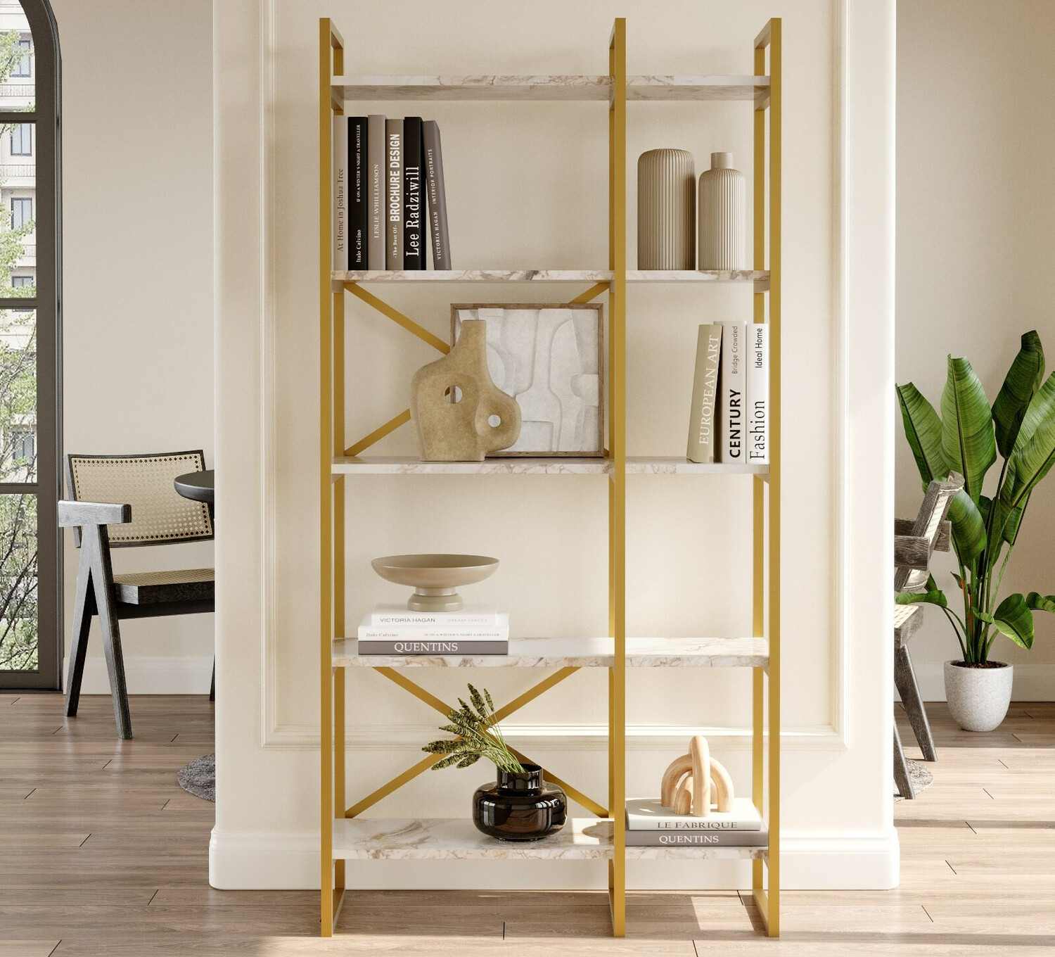 Етажерка Kailua 1082 (Бял мрамор + Златно)