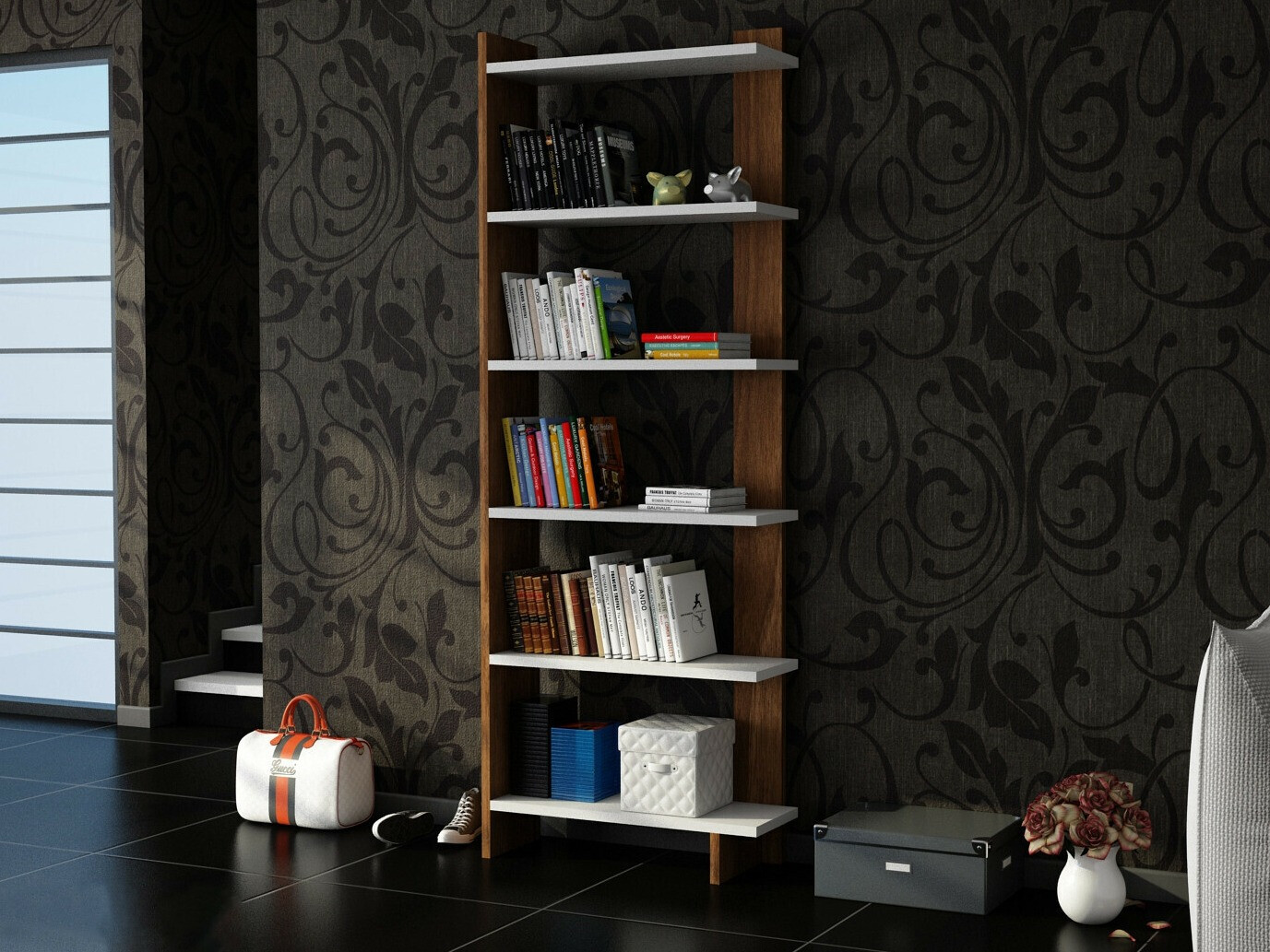 Етажерка Kailua 1090 (Орех + Бял)