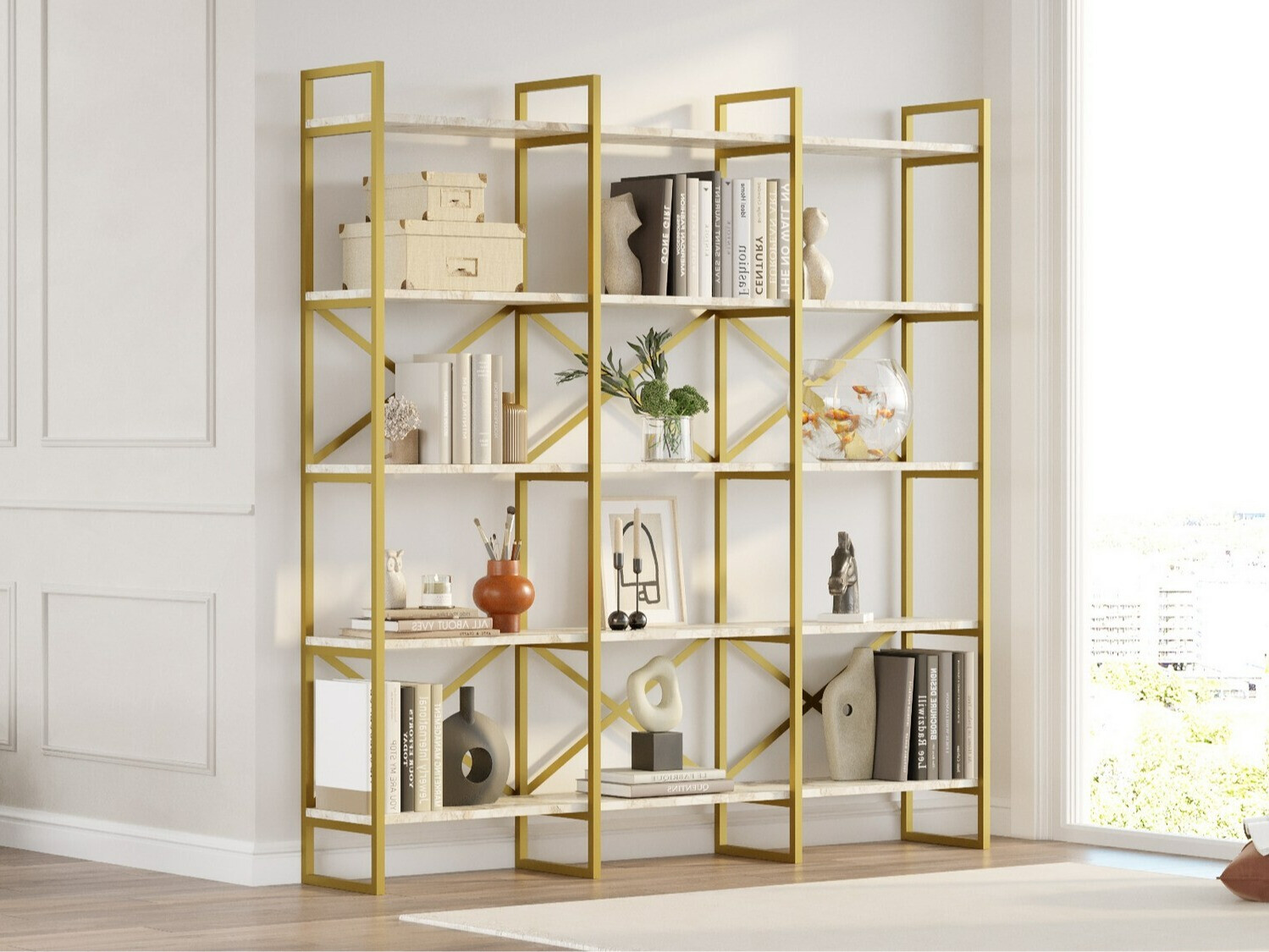 Етажерка Kailua 1093 (Бял мрамор + Златно)