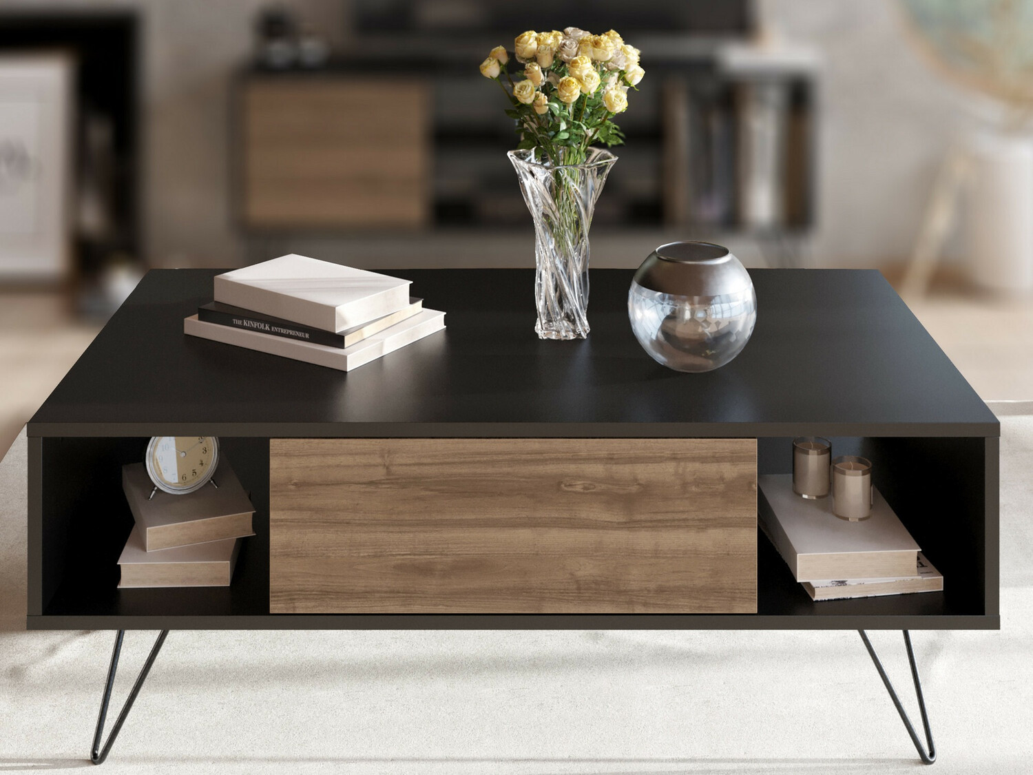 Масичка за кафе Kailua 1211 (Черен + Орех)