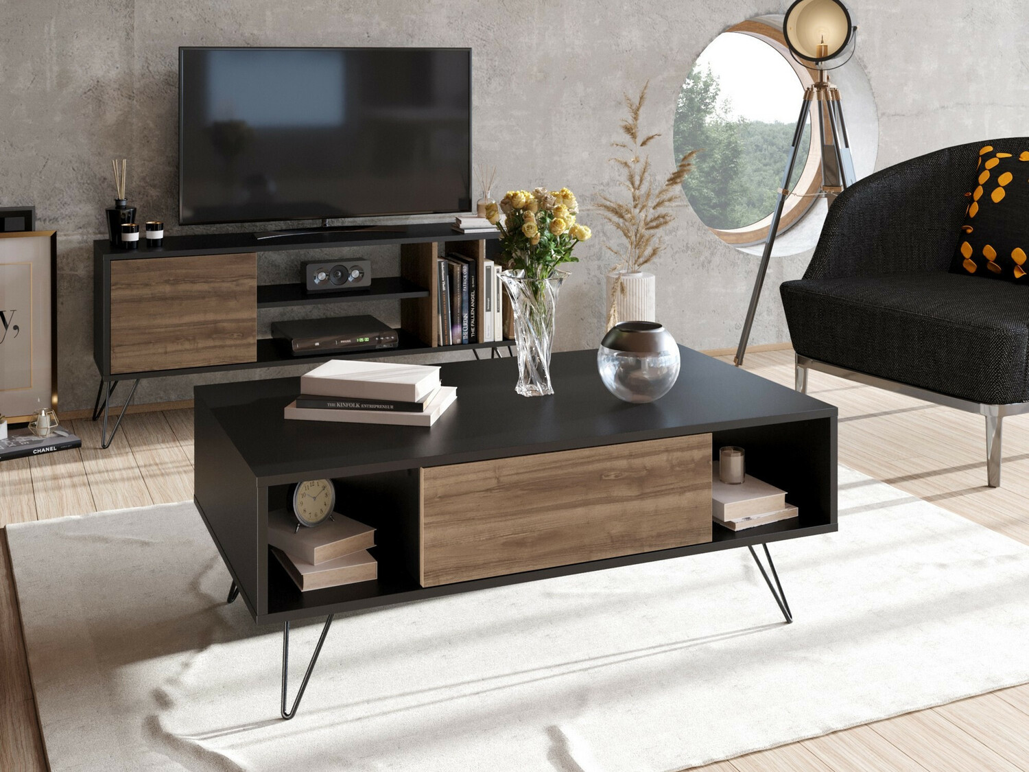 Масичка за кафе Kailua 1211 (Черен + Орех)