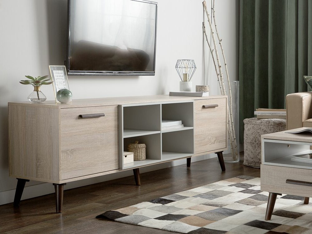 ТВ шкаф Berwyn 139 (Сив + Ярък дърво)