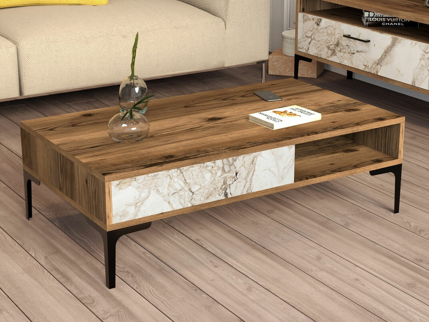 Масичка за кафе Kailua 1239 (Орех + Бял мрамор)