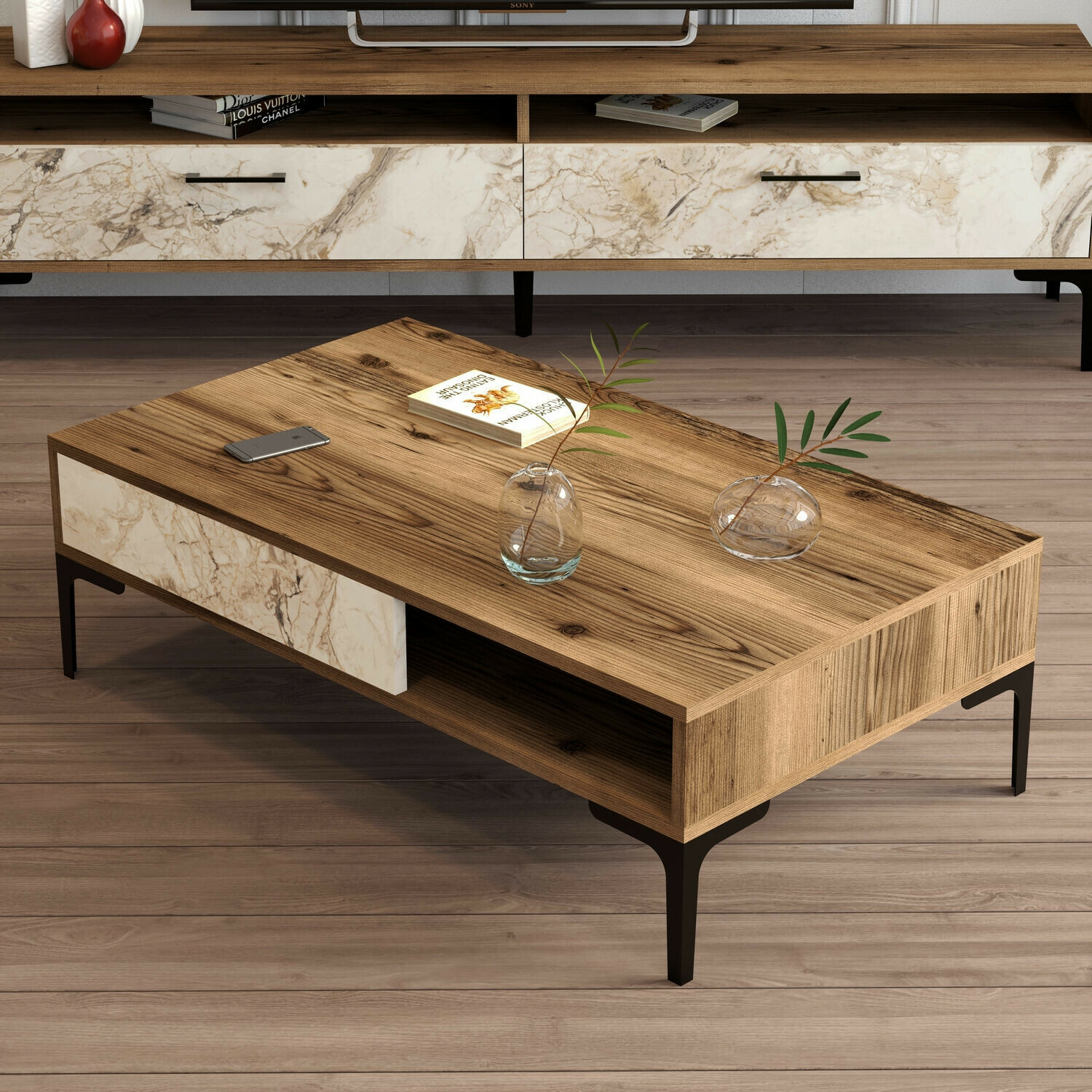 Масичка за кафе Kailua 1239 (Орех + Бял мрамор)