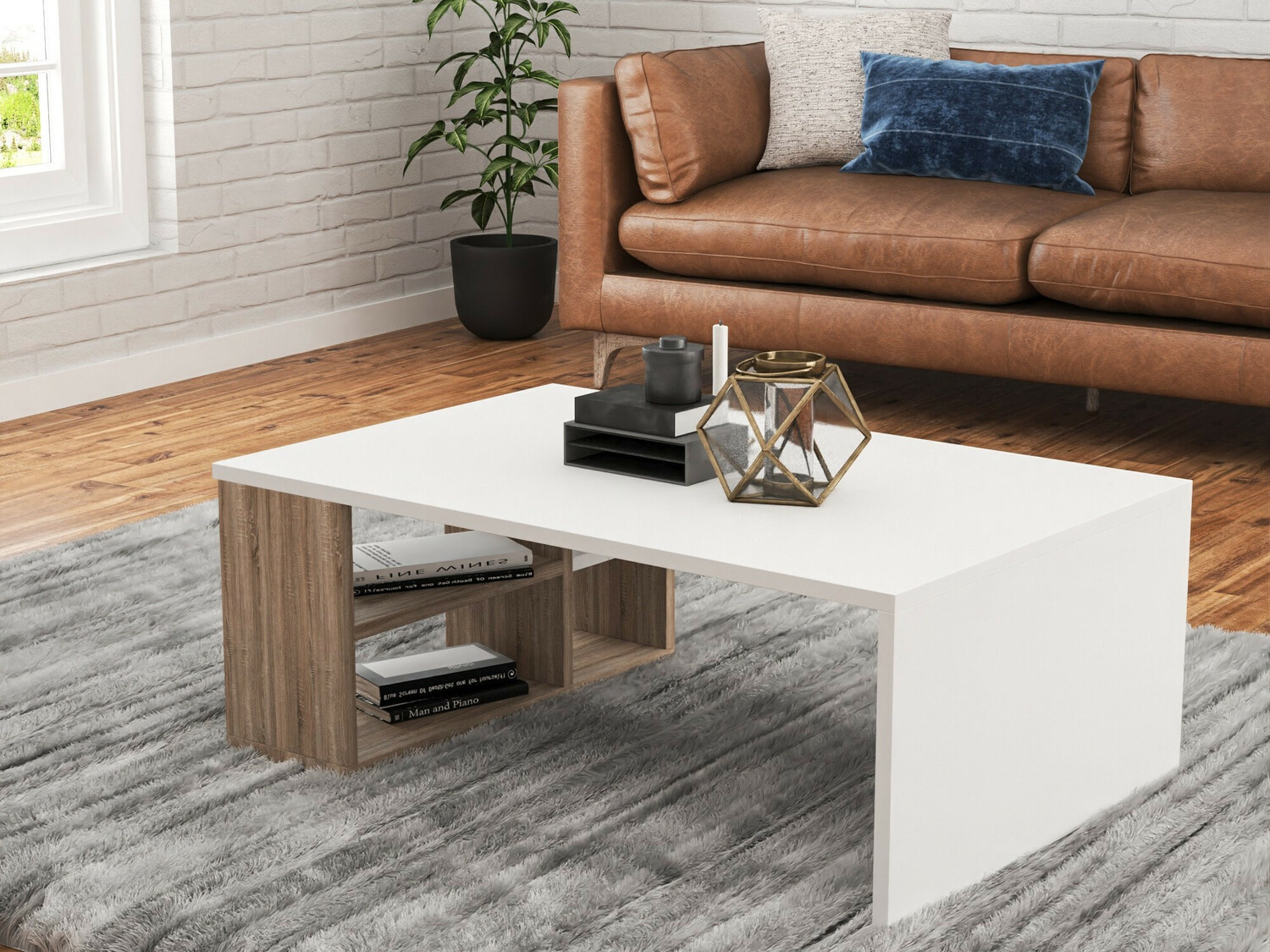 Масичка за кафе Kailua 1265 (Бял + Ярък дърво)