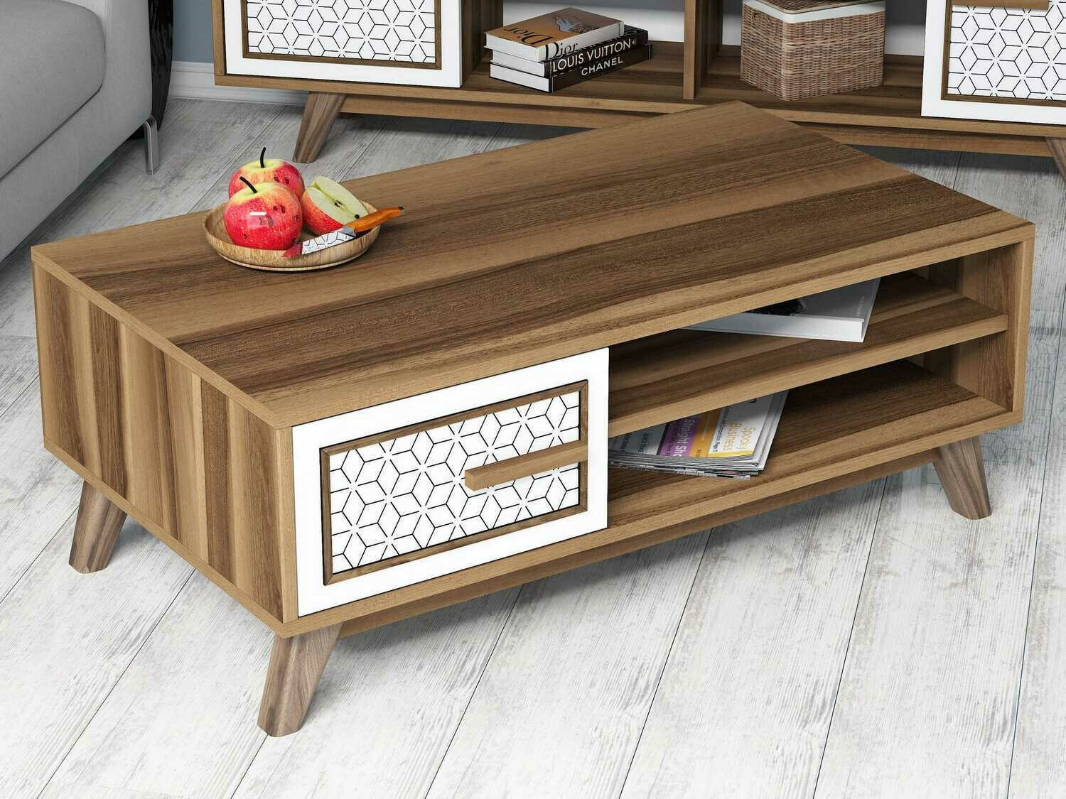 Масичка за кафе Kailua 1274 (Бял + Орех)