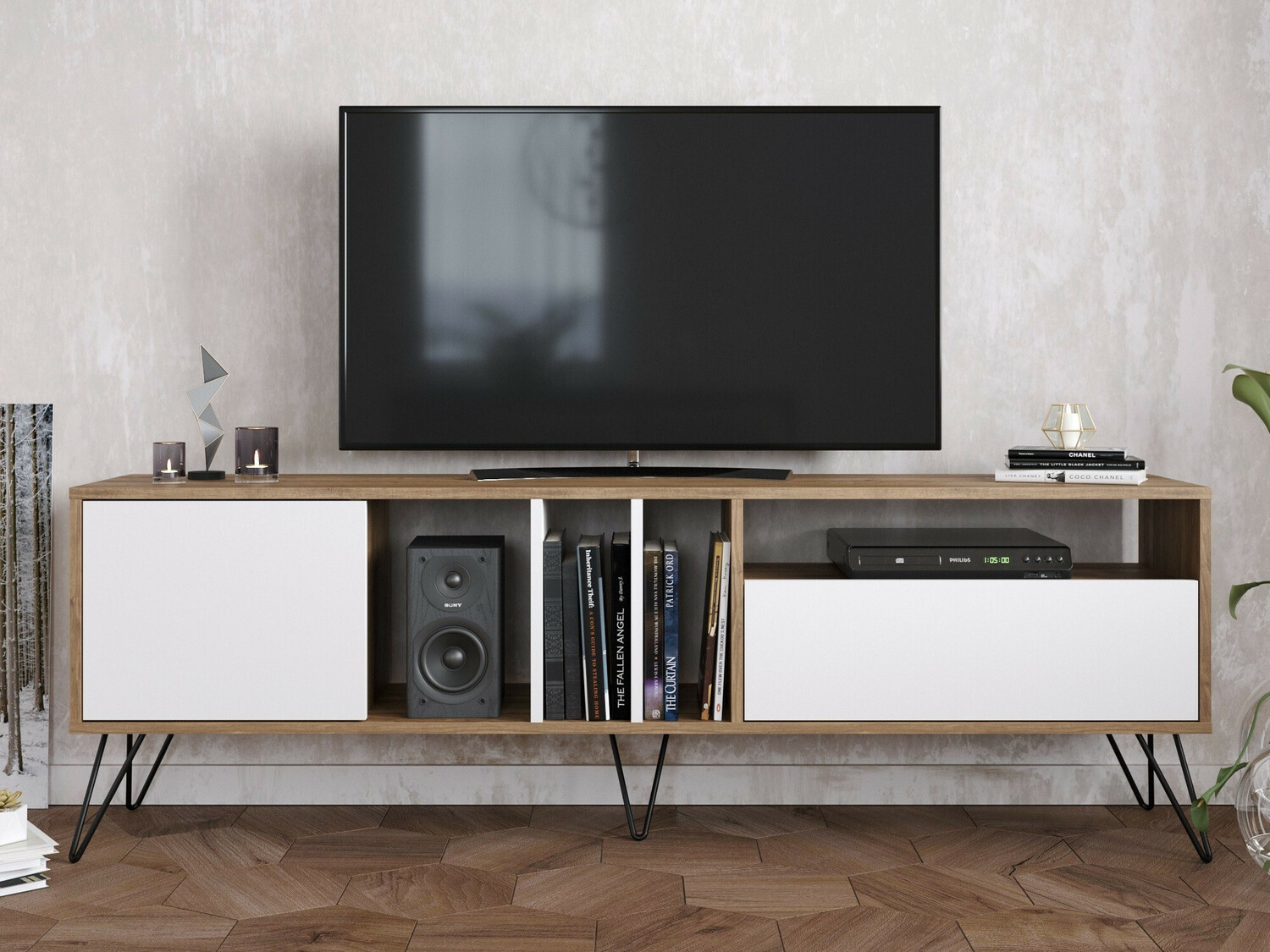 ТВ шкаф Kailua 1276 (Бял + Орех)