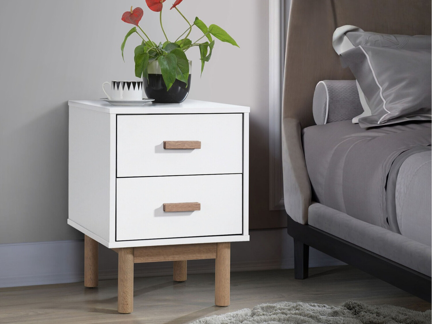 Нощно шкафче Nolcalu 102 (Бял + Дъб)