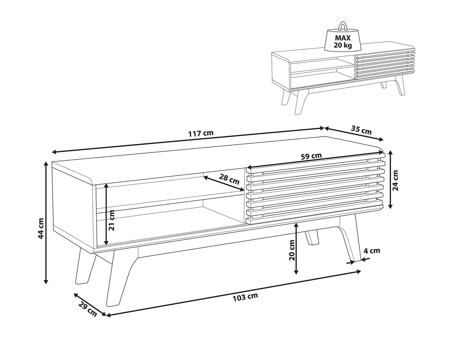 ТВ шкаф Berwyn 210 (Бял + Тъмно дърво)
