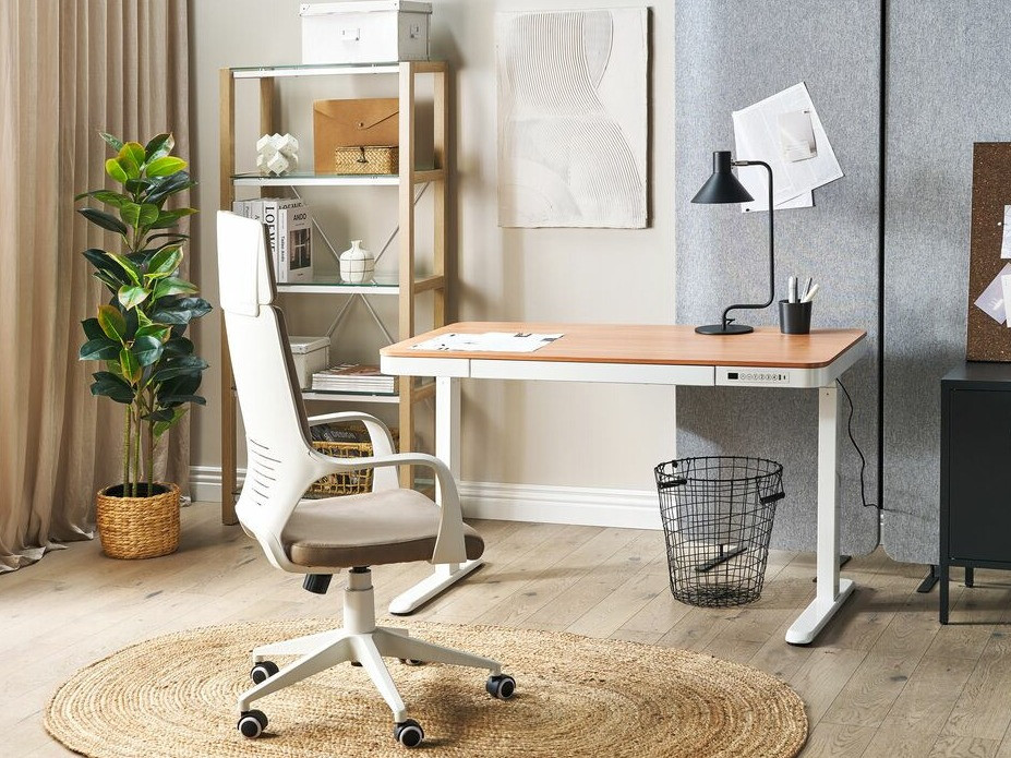 Офис бюро с регулируема височина Berwyn 224 (Бял + Ярък дърво)
