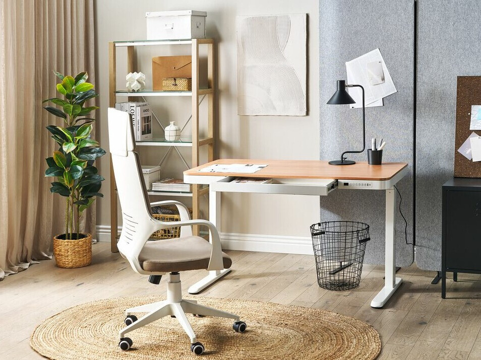 Офис бюро с регулируема височина Berwyn 224 (Бял + Ярък дърво)