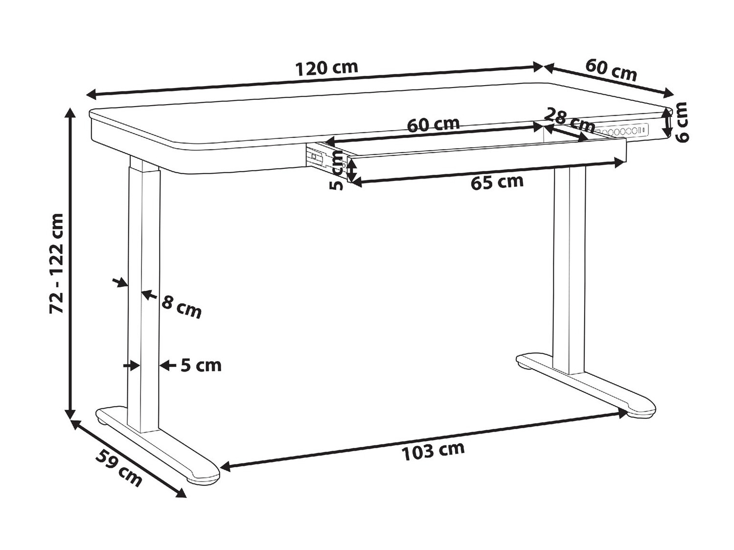 Офис бюро с регулируема височина Berwyn 224 (Бял + Ярък дърво)