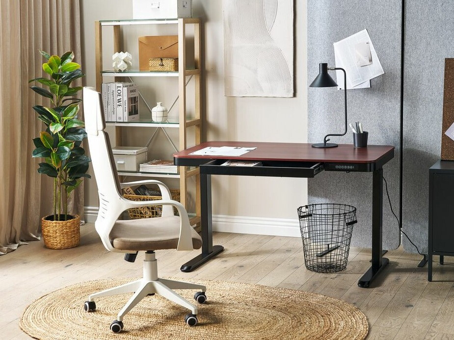 Офис бюро с регулируема височина Berwyn 224 (Черен + Тъмно дърво)