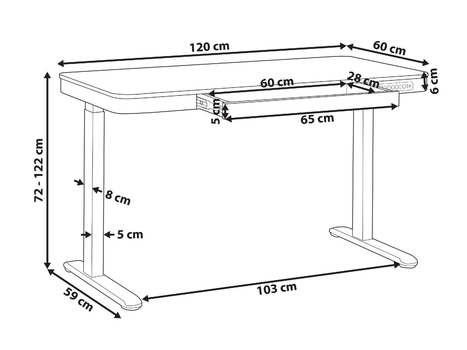 Офис бюро с регулируема височина Berwyn 224 (Черен + Тъмно дърво)