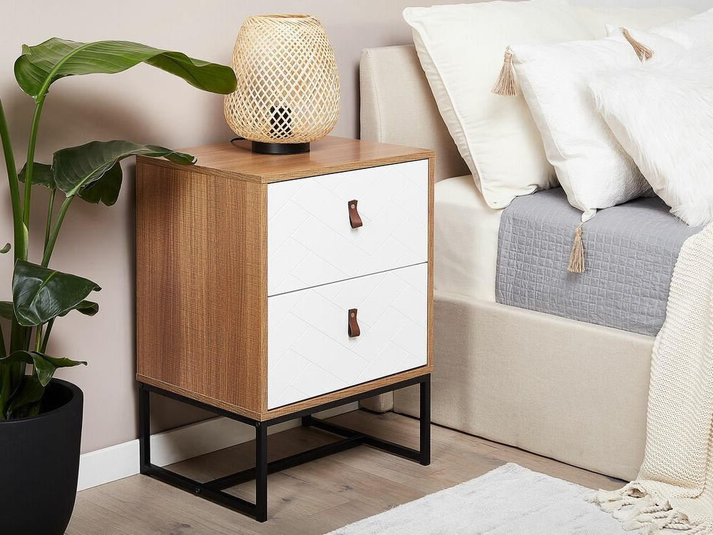 Нощно шкафче Fiotivu 104 (Бял + Черен + Ярък дърво)