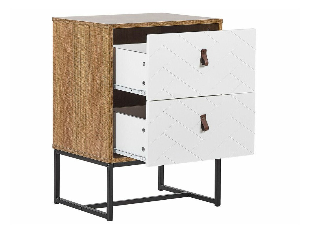 Нощно шкафче Fiotivu 104 (Бял + Черен + Ярък дърво)