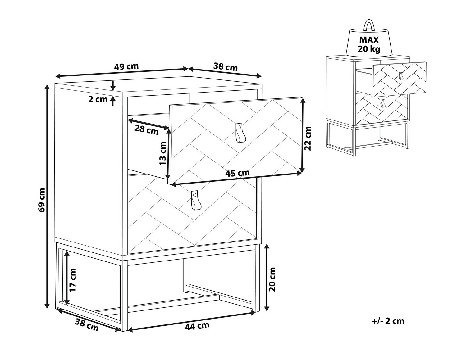 Нощно шкафче Fiotivu 104 (Бял + Черен + Ярък дърво)