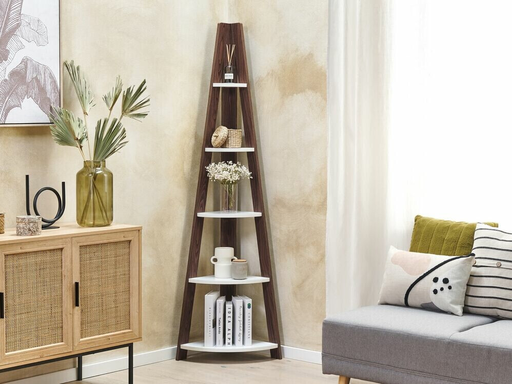 Ъглова етажерка Berwyn 451 (Тъмно дърво + Бял)