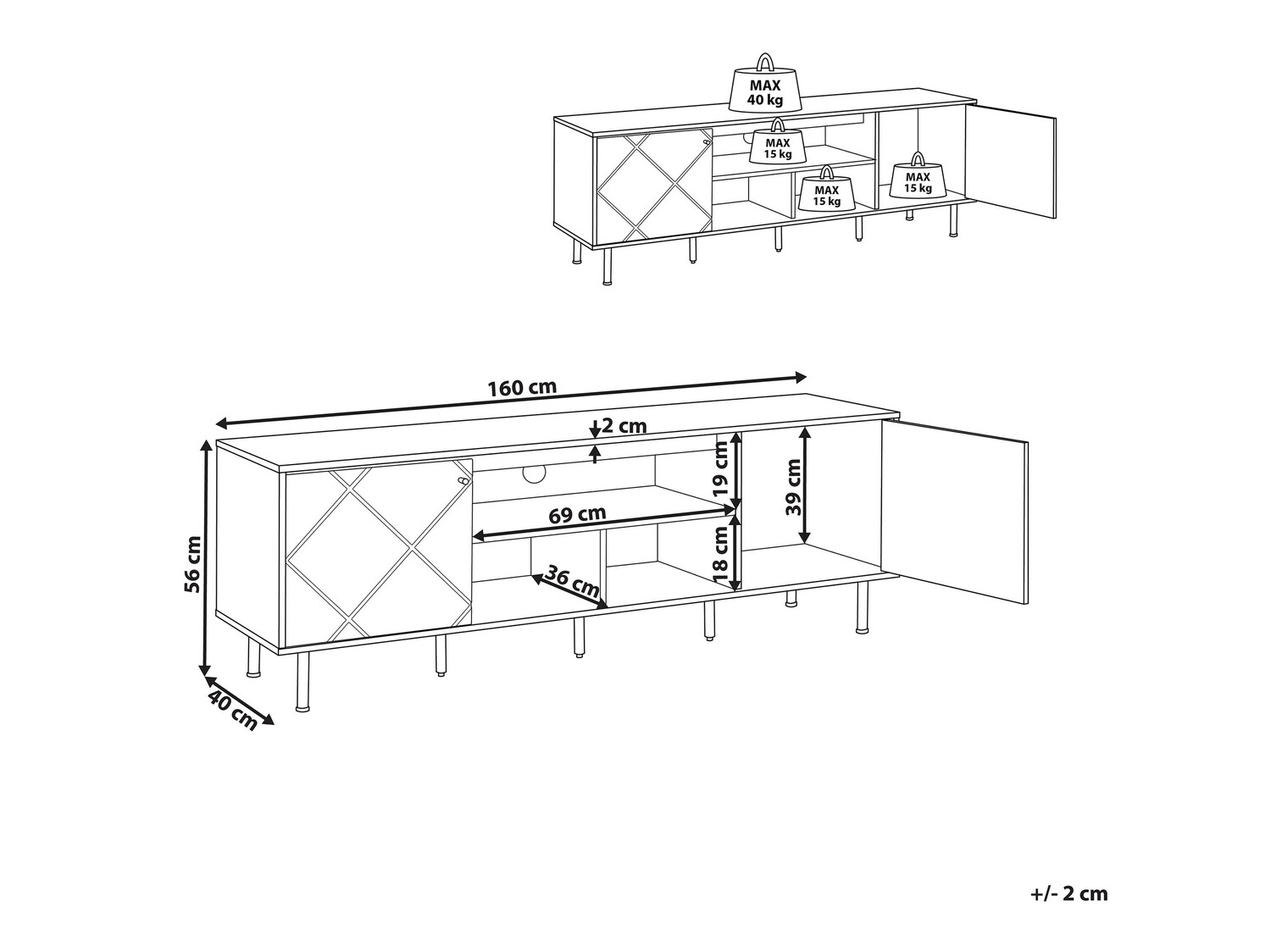 ТВ шкаф Berwyn 490 (Ярък дърво + Бял)