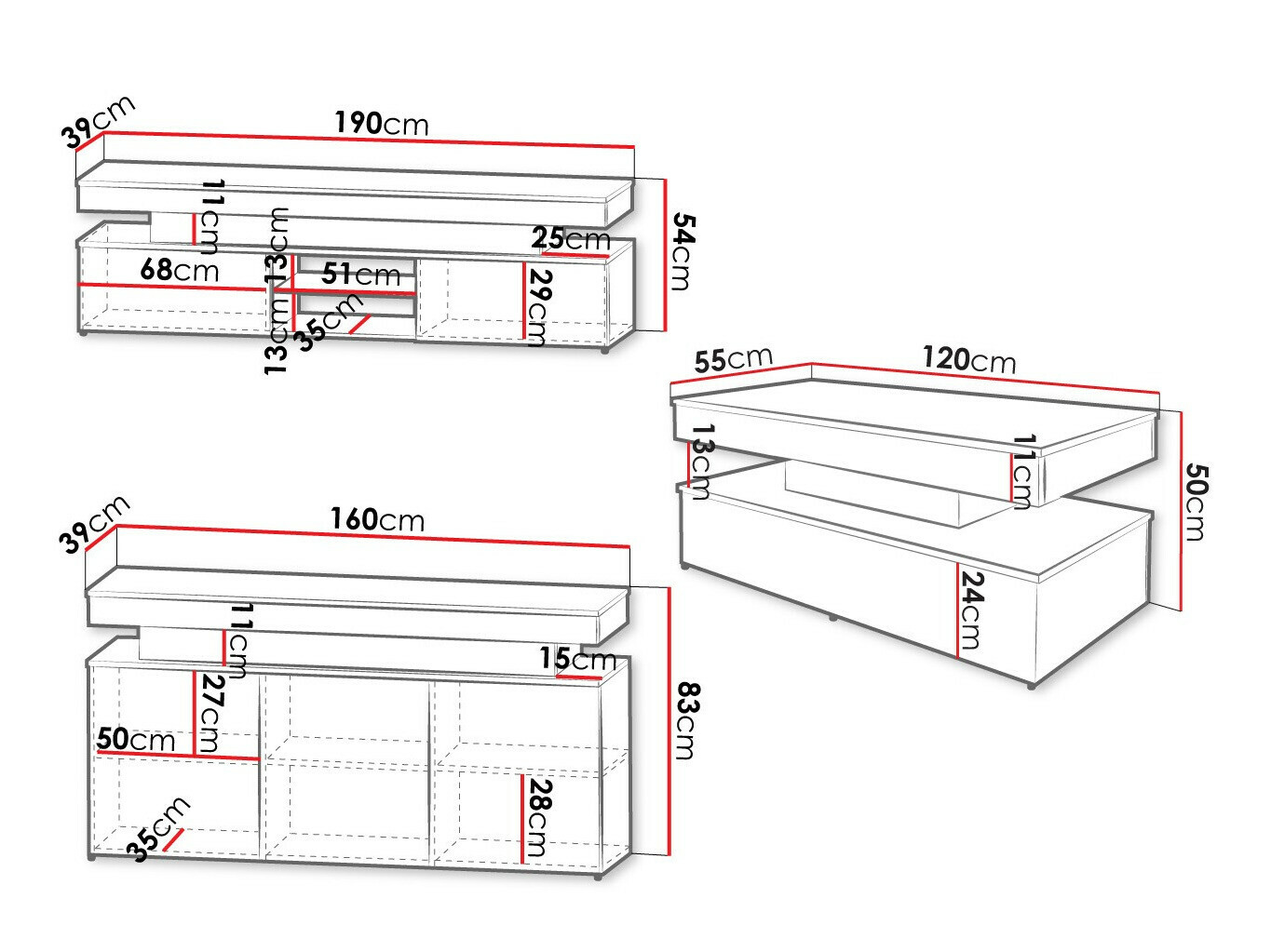 Комплект за хол Monfero (Черен + Черен гланц)