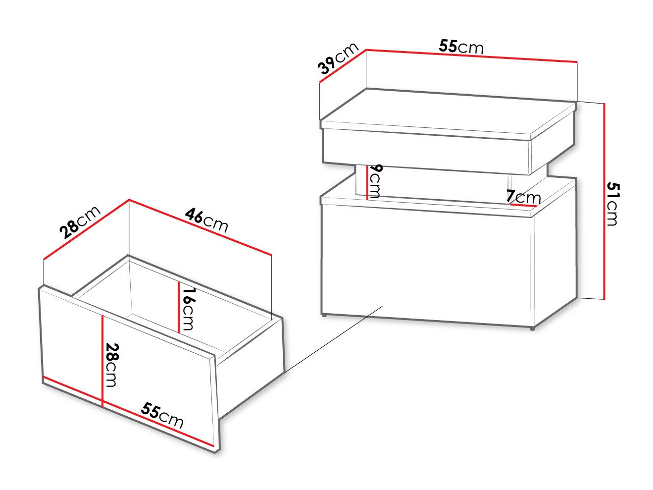 Нощно шкафче Monfero (Черен + Черен гланц)