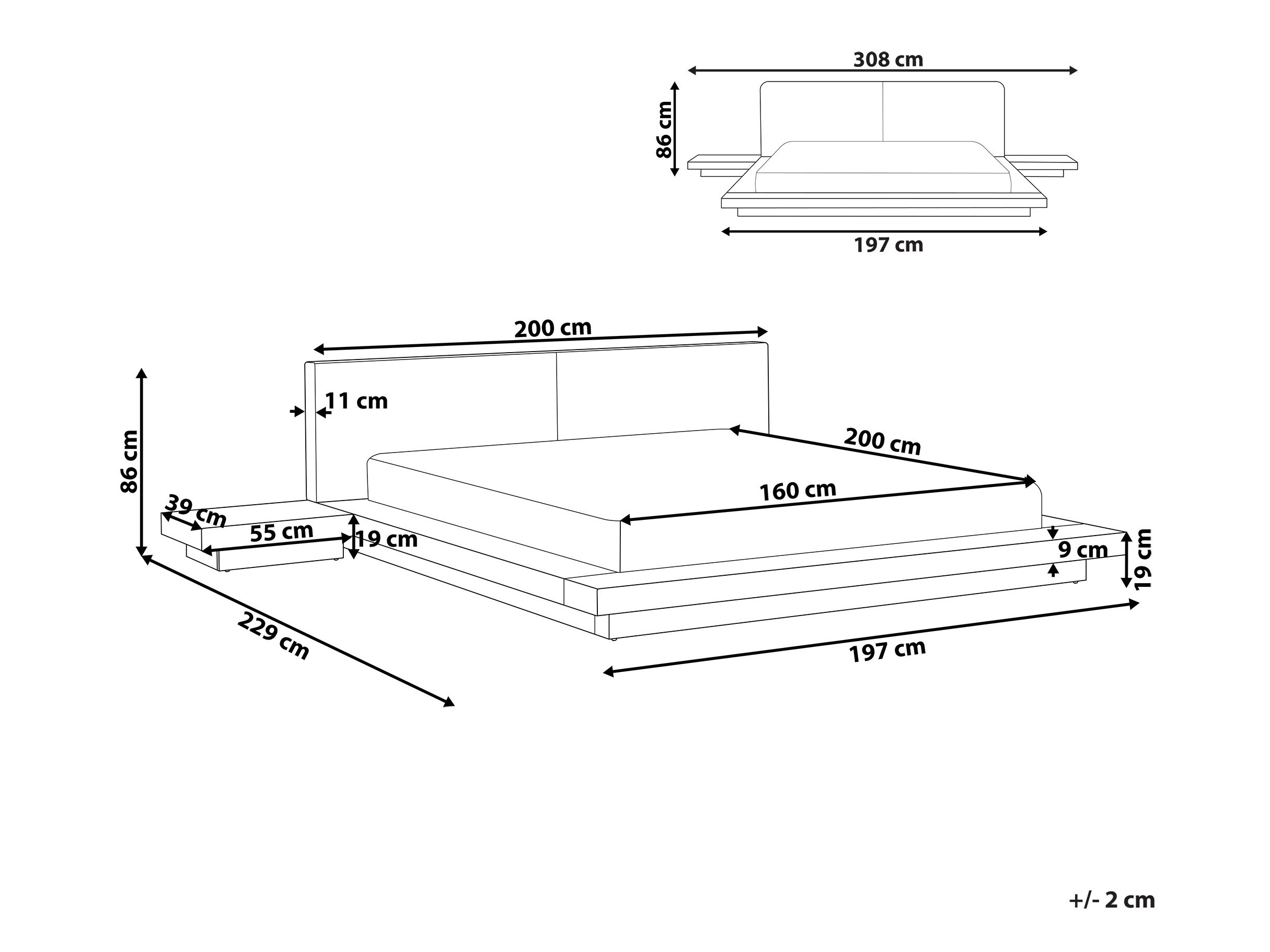 Легло Berwyn 541 (Кафяв) С нощни шкафчета